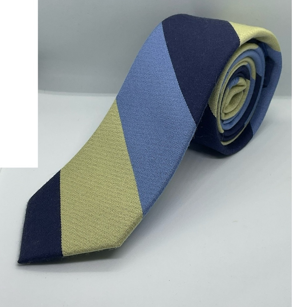 NEW The Tie Bar Big Wool Stripe Navy and Gold/Yellow Striped Tie